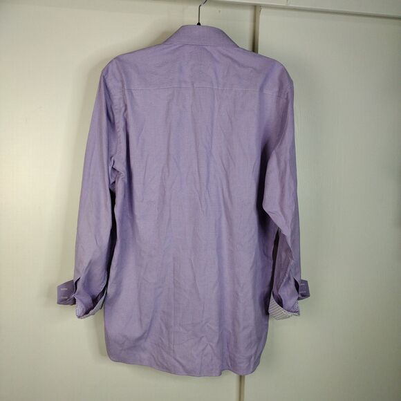 Ted Baker Endurance Button Shirt Men Sz 16.5 Purple White Houndstooth Flip Cuff - Picture 4 of 7